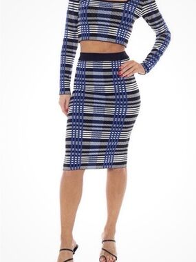 bebe Blue and Black Plaid Pencil Skirt